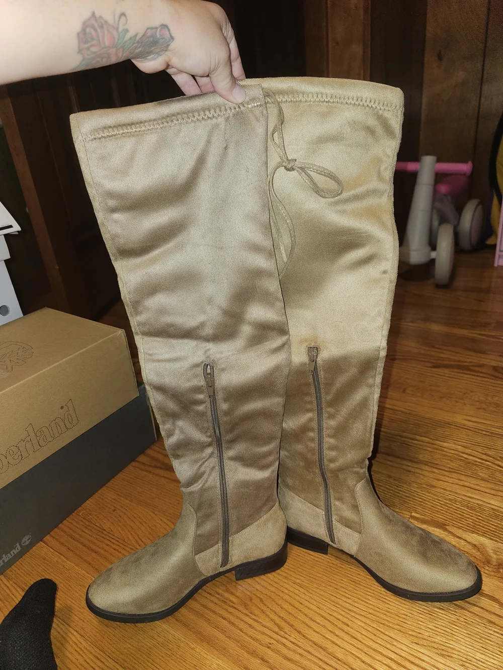 Taupe Suede Over-the-Knee Flat Boots- WOMEN'S SIZE 6